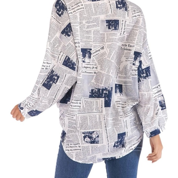 RINTONIX Women Sexy V Neck Letter Print Button Up Shirt 3/4 Sleeve Drape - Picture 4 of 6